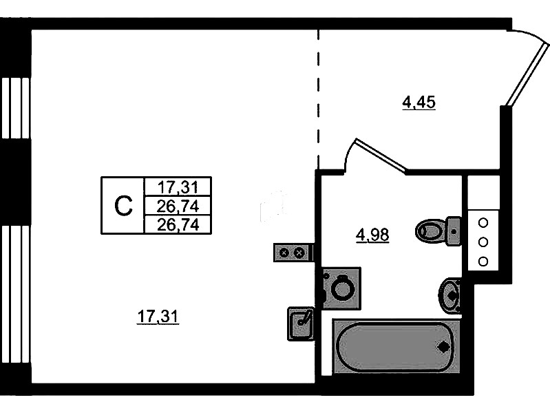 Квартира студия 26.74 м², 3/5 эт., ЖК «Plus Пулковский»